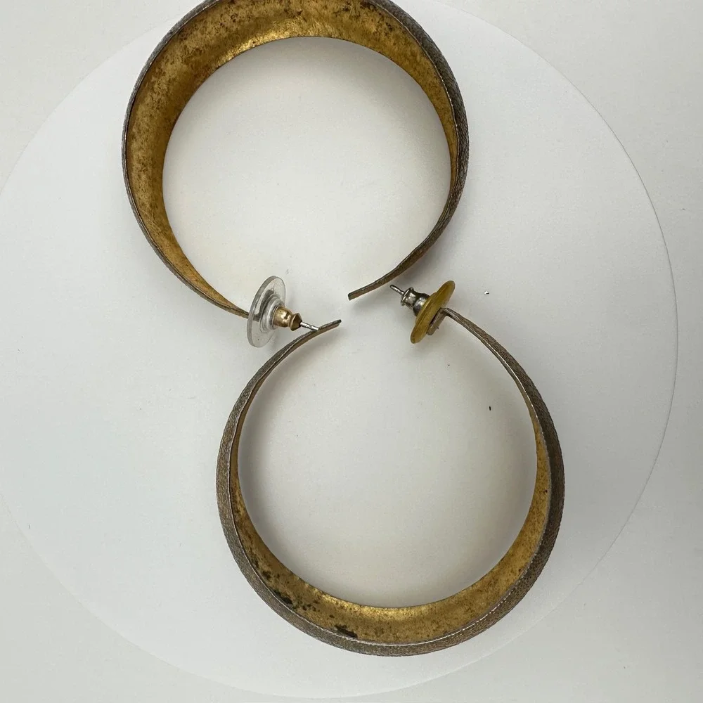 Vintage 80s Gold‎ Tone Textured Hoop Earrings Statement Boho Women's Jewelry Y2K